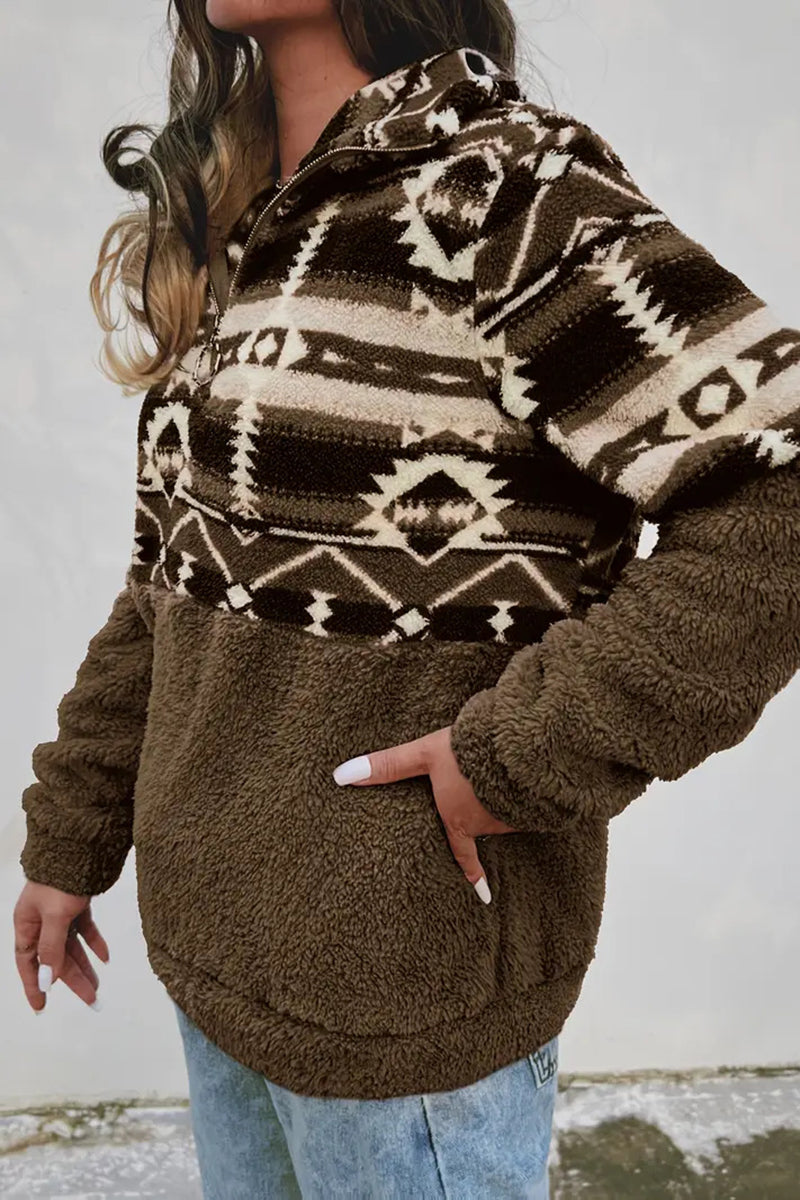 Patterned Half-Zip Casual Sweatshirt