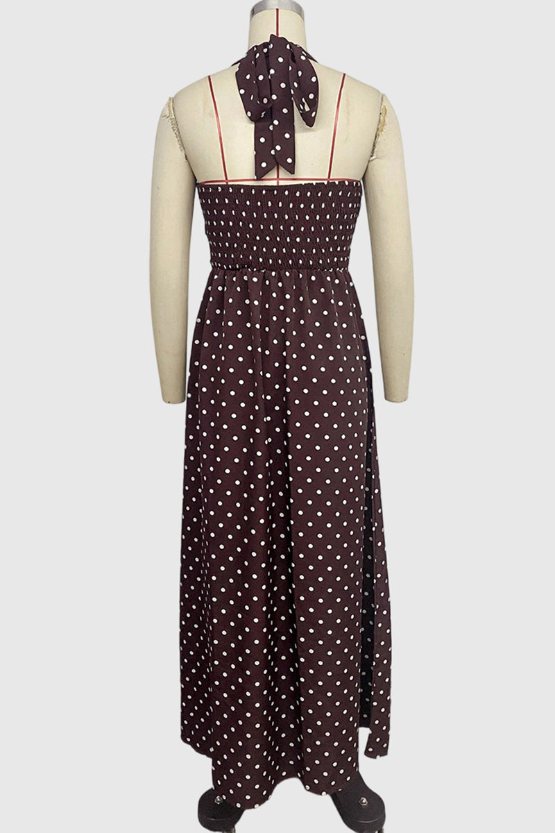 Polka Dot Halter Neck Casual Dress