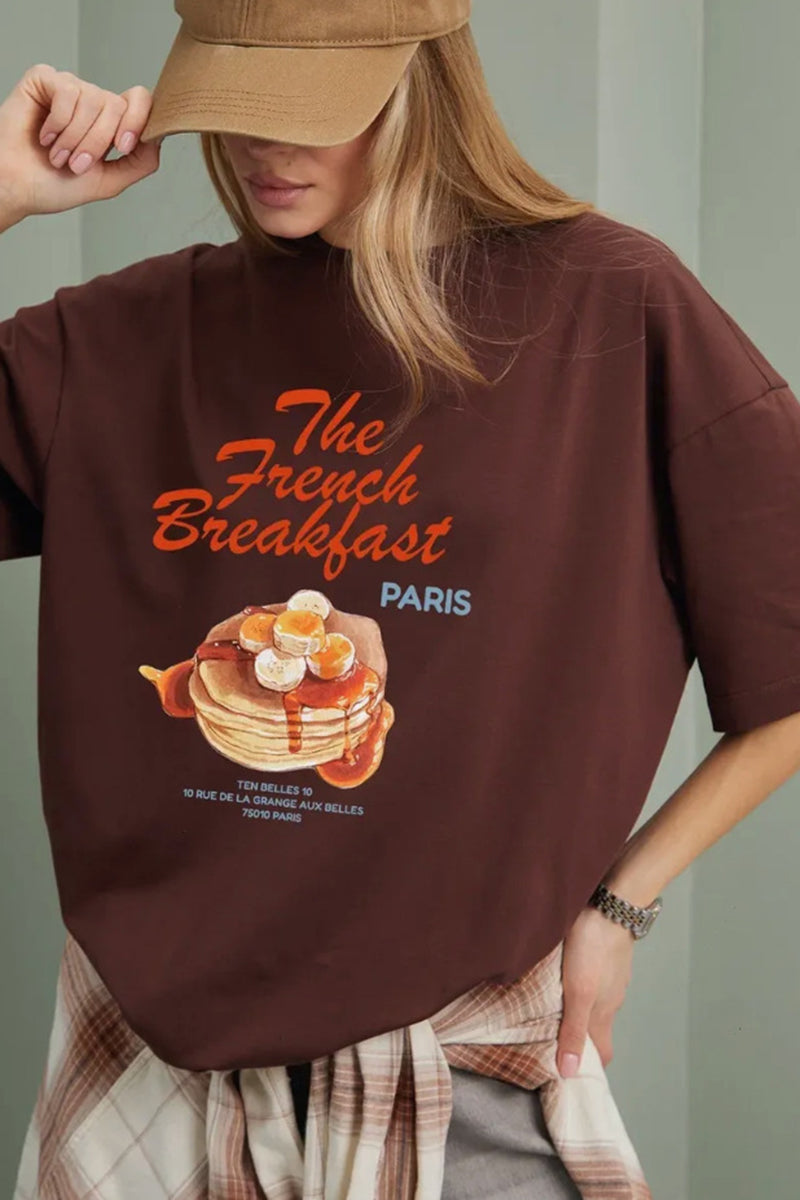 Graphic T-Shirt with Breakfast Print