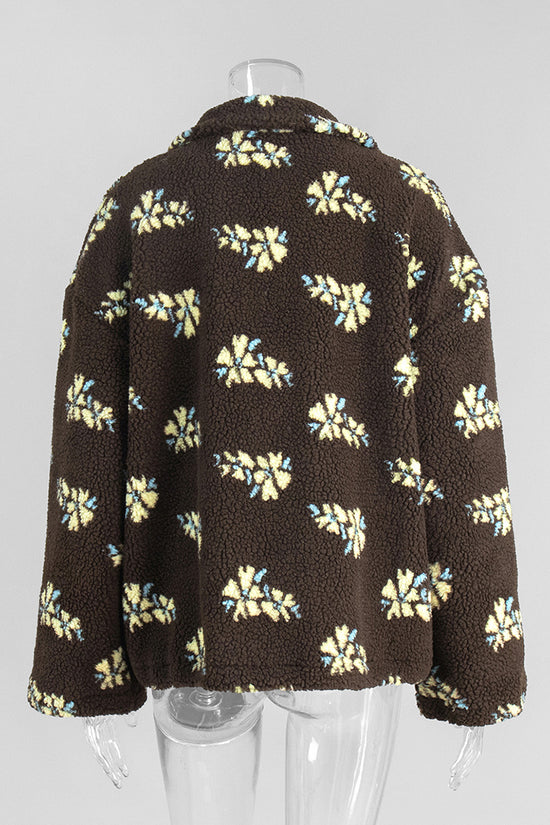 Floral Pattern Half-Zip Fleece Hoodie