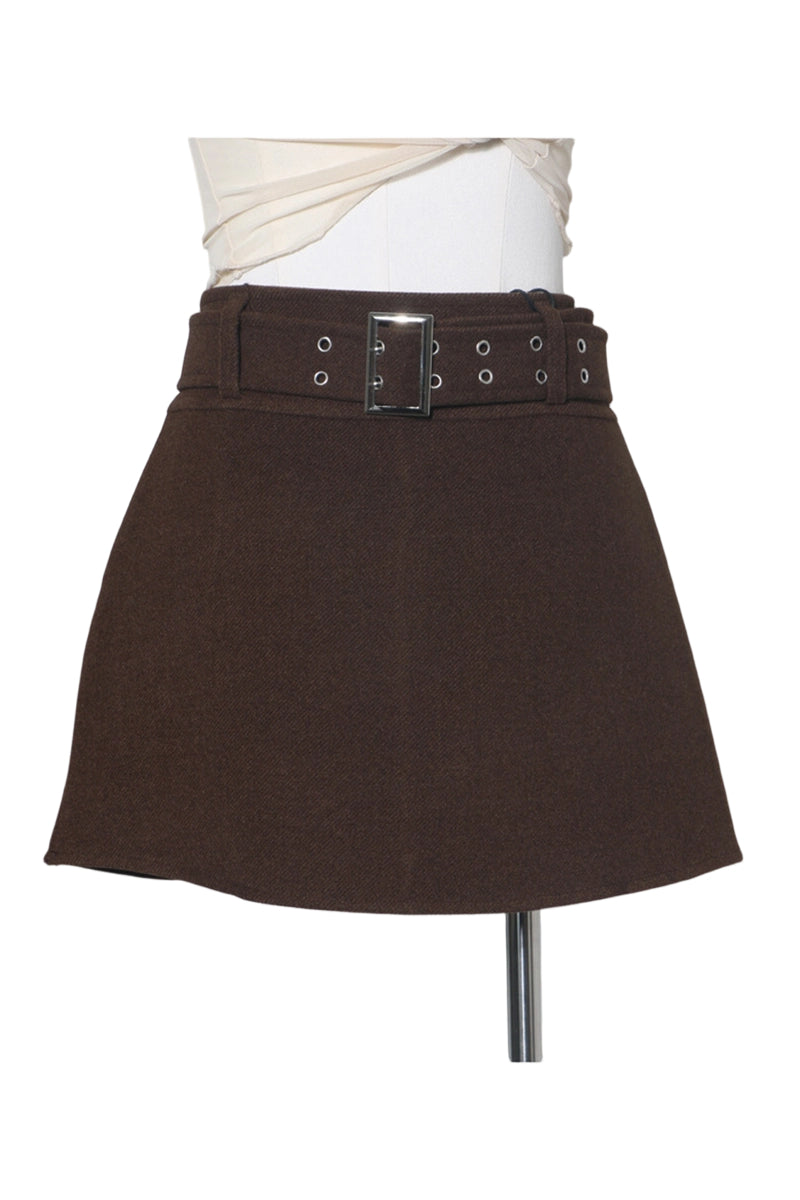 Plaid Buckle Detail A-Line Mini Skirt