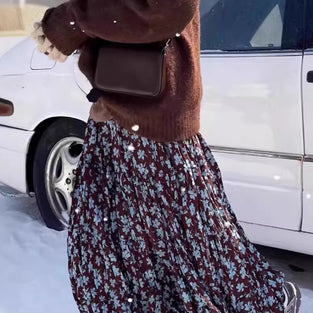 Floral Pleated Maxi Skirt