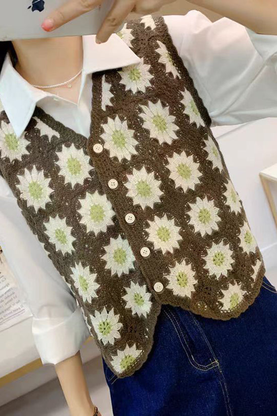 Floral Crochet Knit Sweater Vest