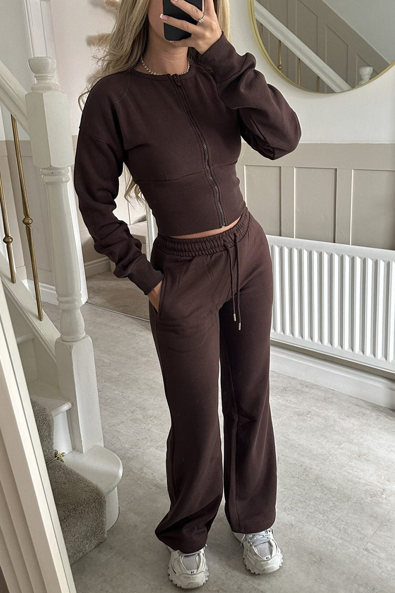 Zip-Up Cropped Hoodie and Jogger Set