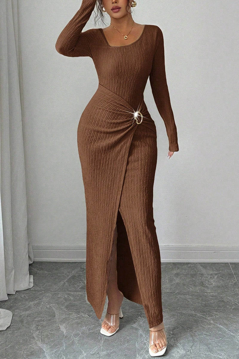 Asymmetric Ruched Long Sleeve Bodycon Dress