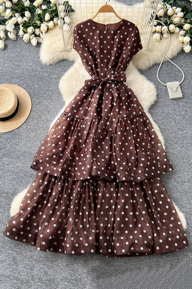 Polka Dot Sleeveless Tiered Casual Dress