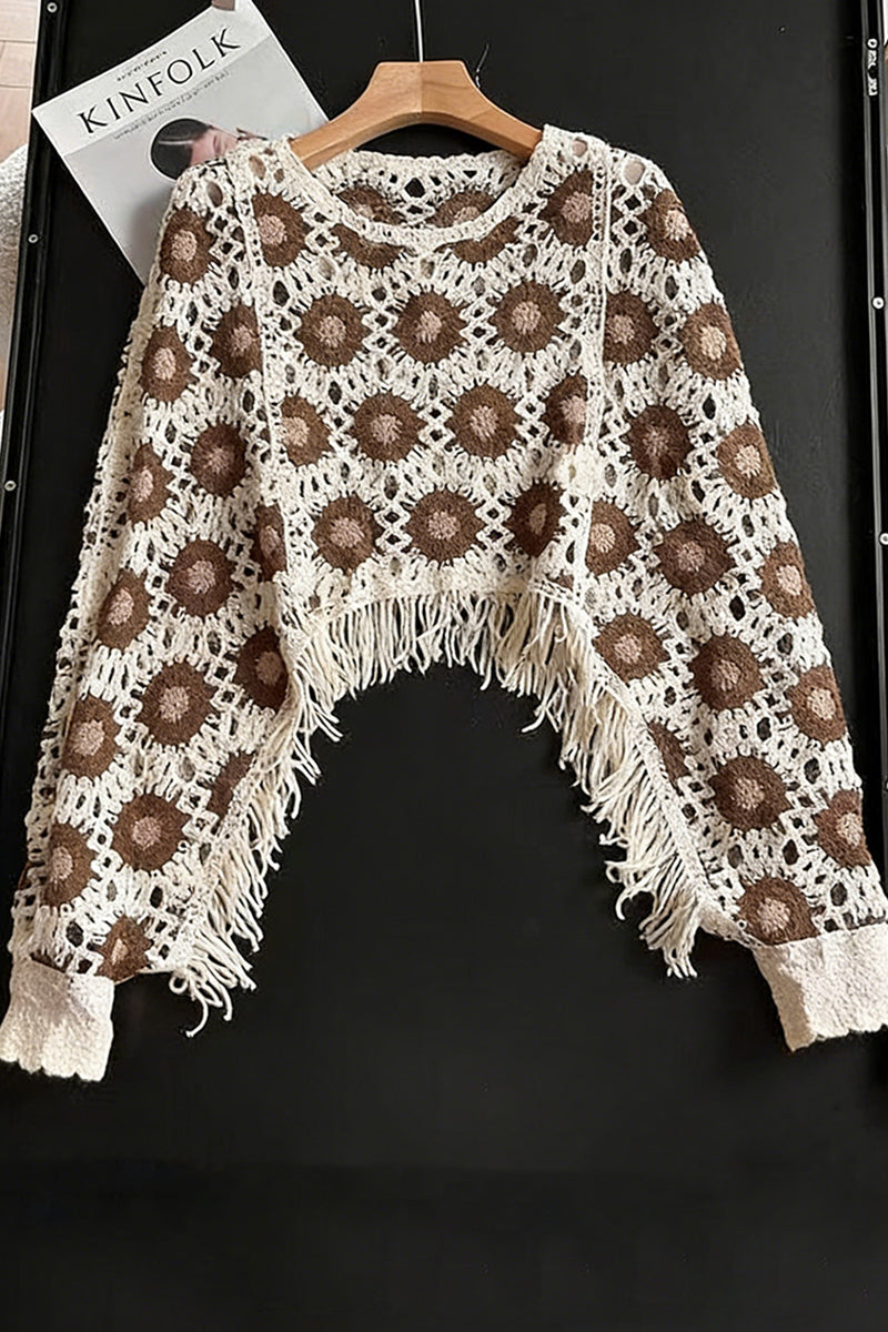 Fringed Lace Detail Knit Top