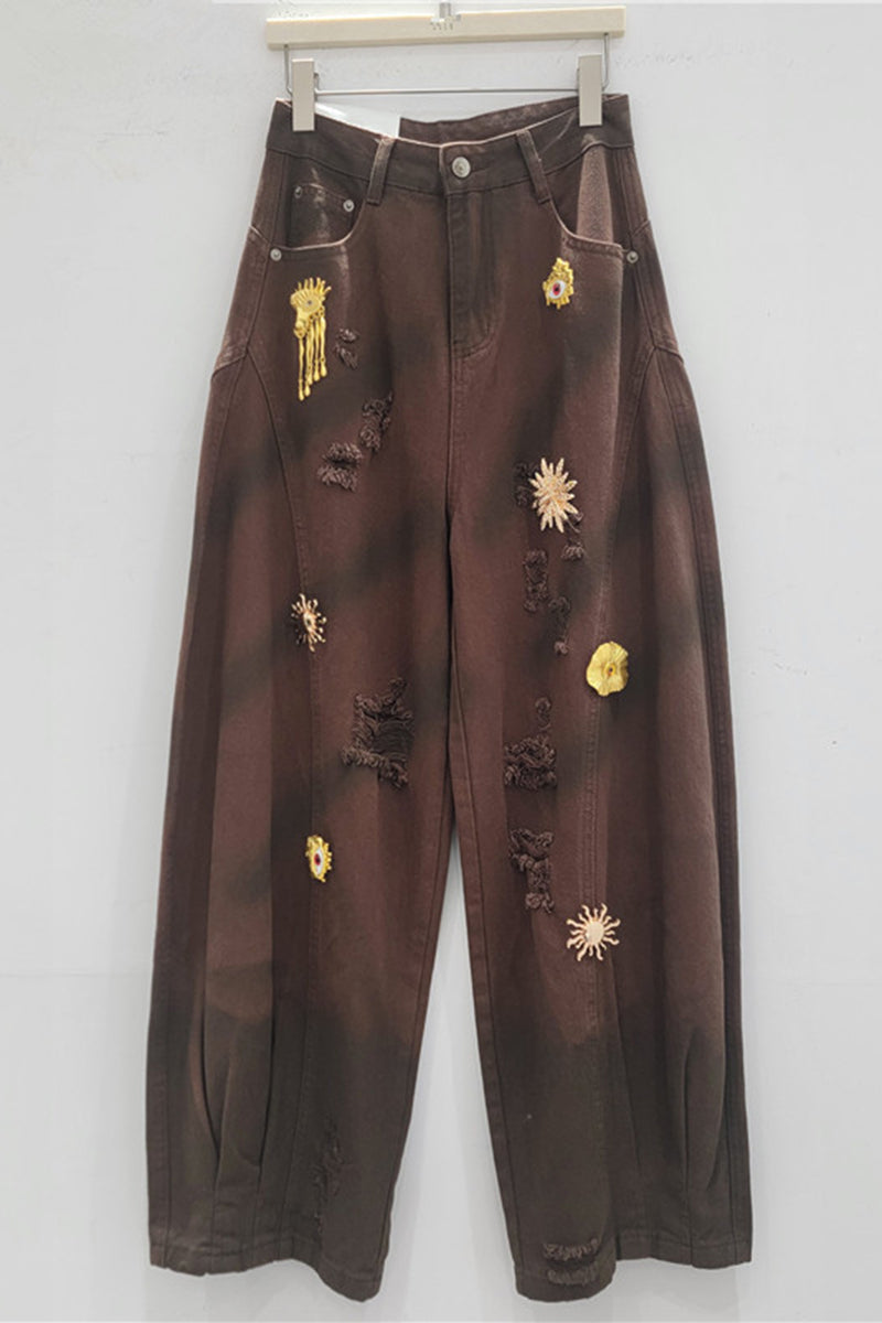 Trendy Distressed Barrel Jeans