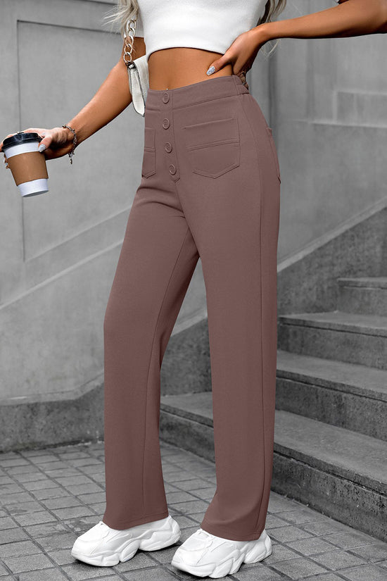 High-Waisted Button Casual Pants