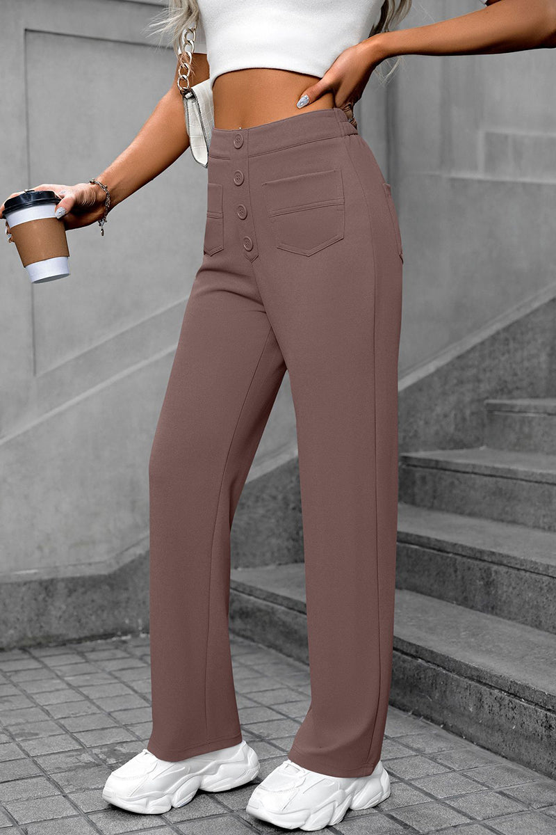 High-Waisted Button Casual Pants