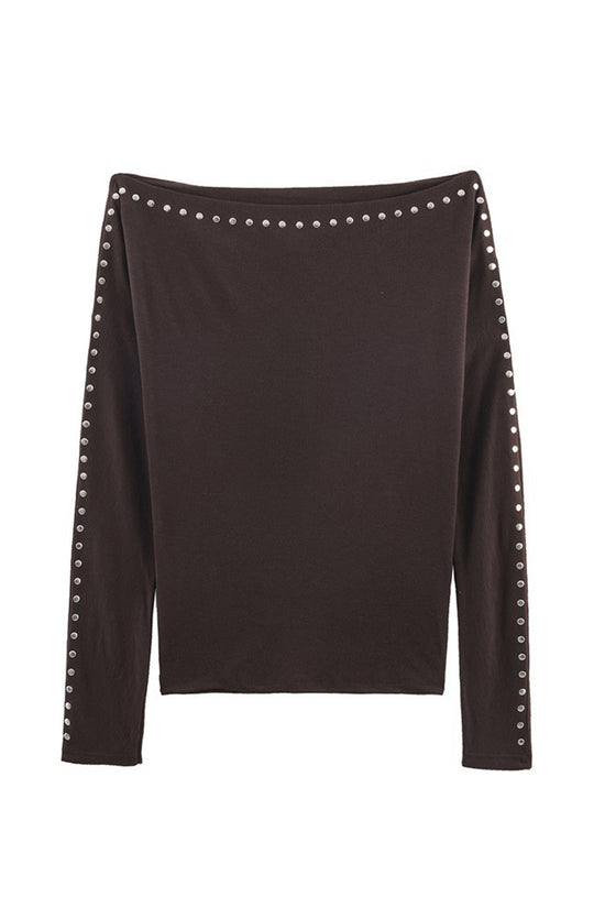 Studded Long Sleeve Off Shoulder Top