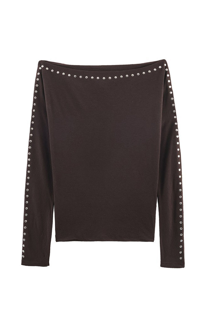 Studded Long Sleeve Off Shoulder Top