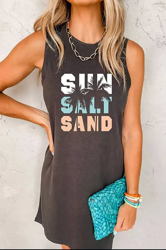 Palm Tree Print Sleeveless Casual Dress