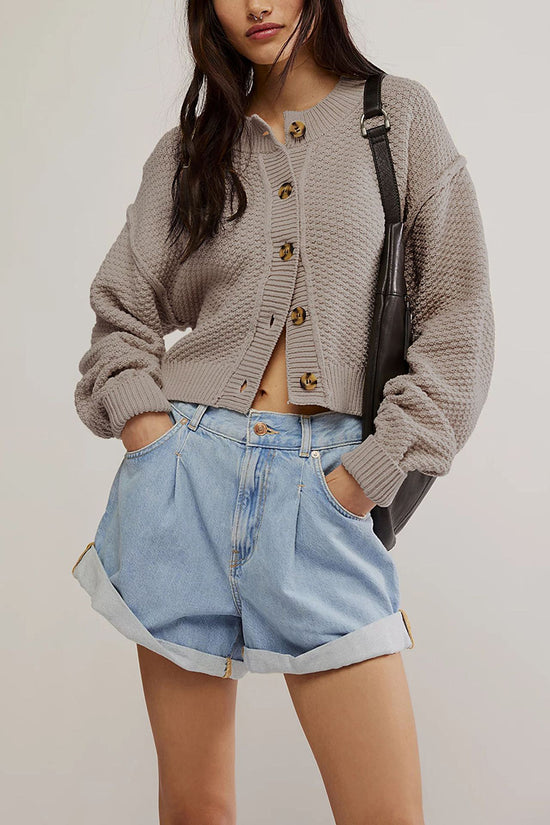 Button-Up Textured Crop Cardigan