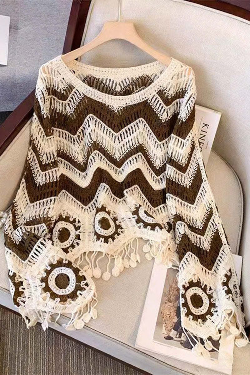 Zigzag Pattern Fringed Sweater