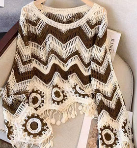 Zigzag Pattern Fringed Sweater