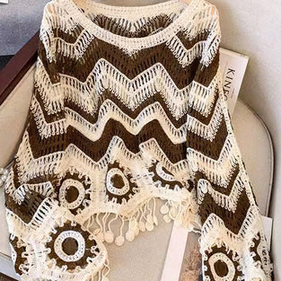 Zigzag Pattern Fringed Sweater