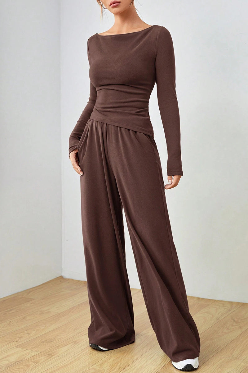 Stylish Long Sleeve Wide-Leg Pants Set