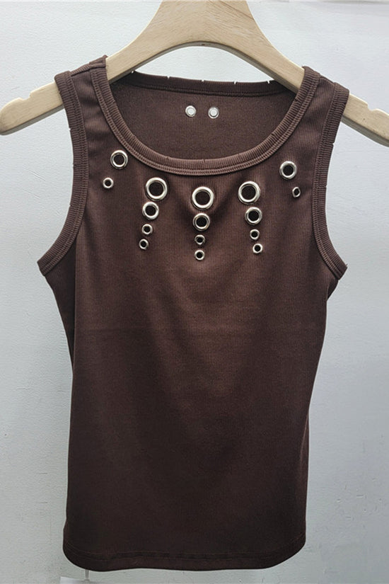 Eyelet Embellished Ribbed Tank Top