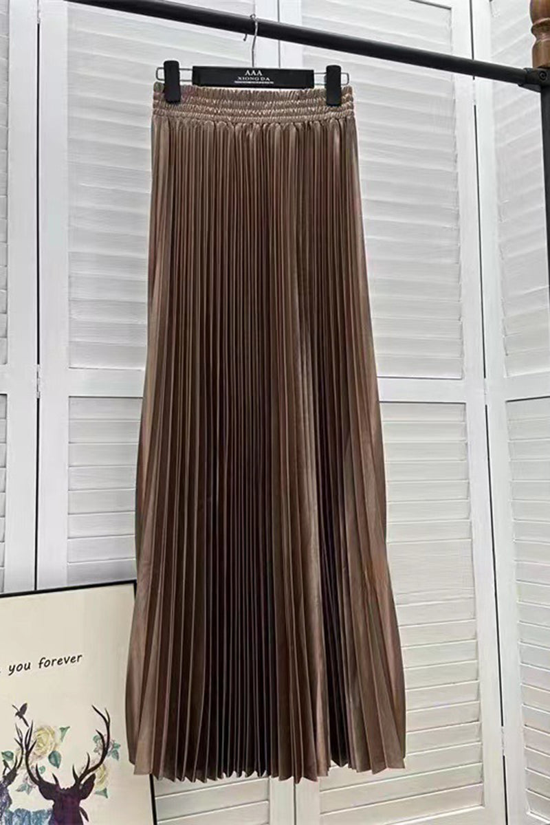 Pleated Elastic Waist Midi Skirt