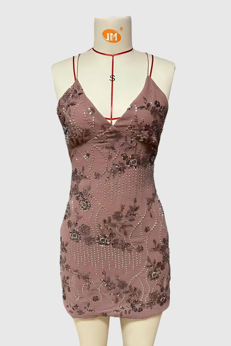 Embellished Spaghetti Strap Mini Dress