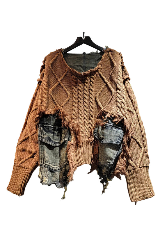 Distressed Knit Cable Sweater