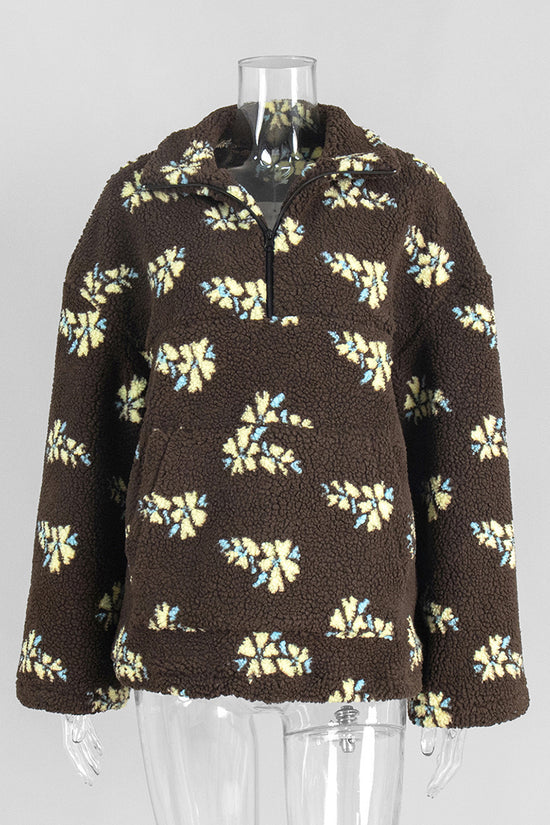 Floral Half-Zip Oversized Sweatshirt