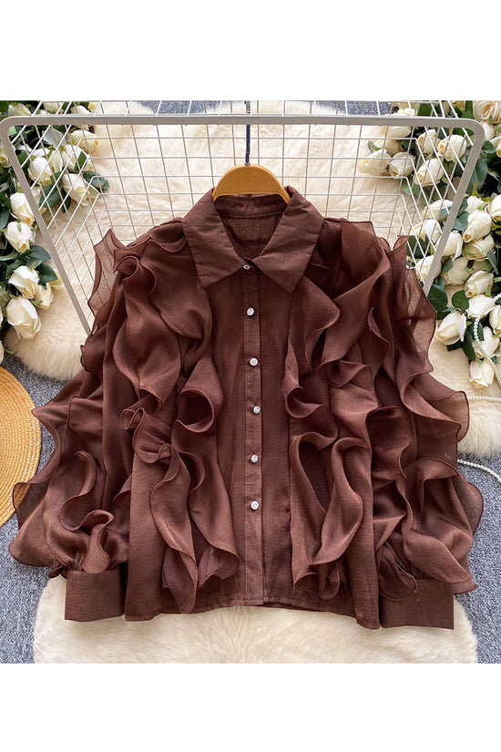 Ruffled Long Sleeve Chiffon Blouse