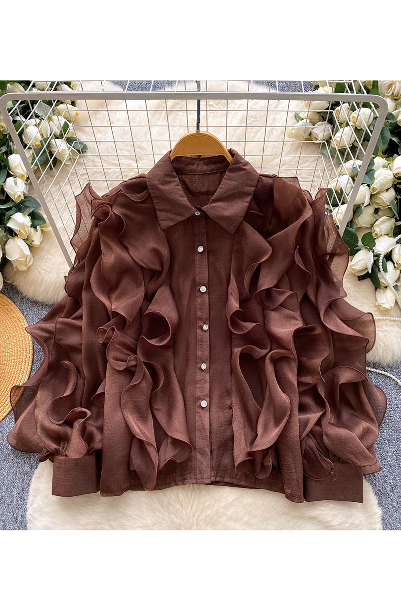 Ruffled Long Sleeve Chiffon Blouse