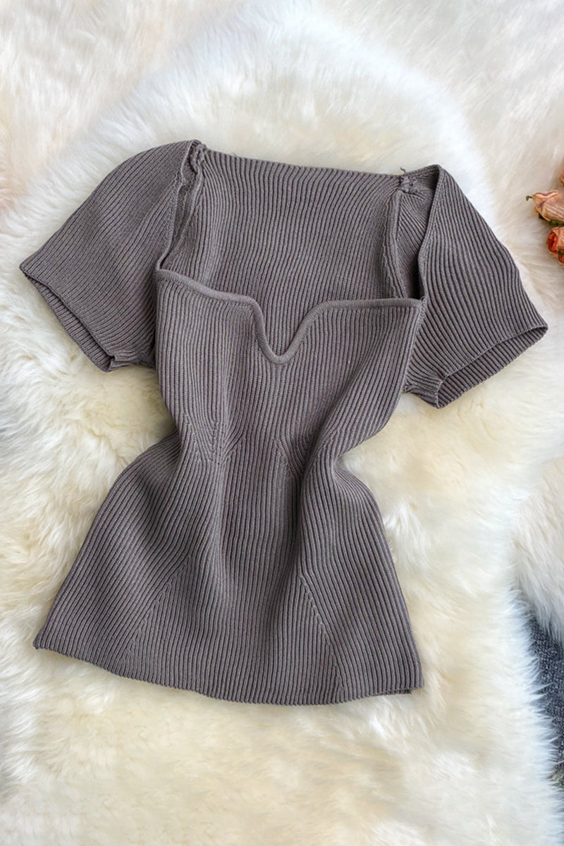 Ribbed Knit Scallop Neck Tee
