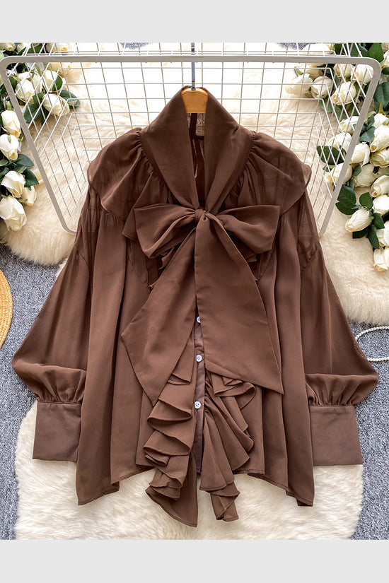 Elegant Bow Tie Ruffle Blouse