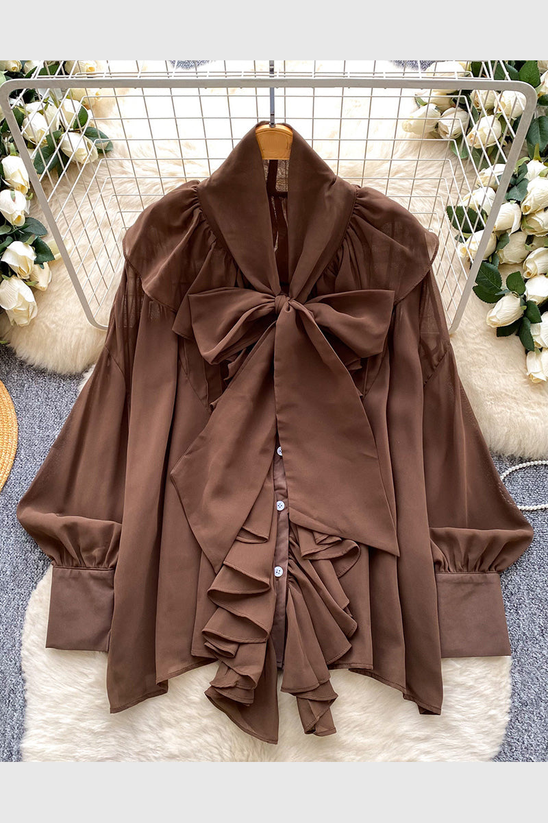 Elegant Bow Tie Ruffle Blouse