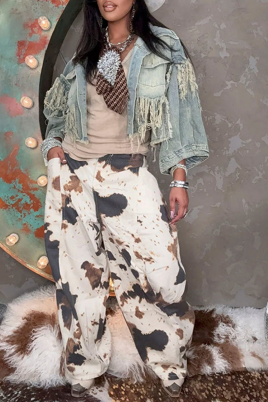 Printed Barrel-Leg Statement Jeans