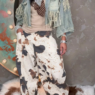 Printed Barrel-Leg Statement Jeans