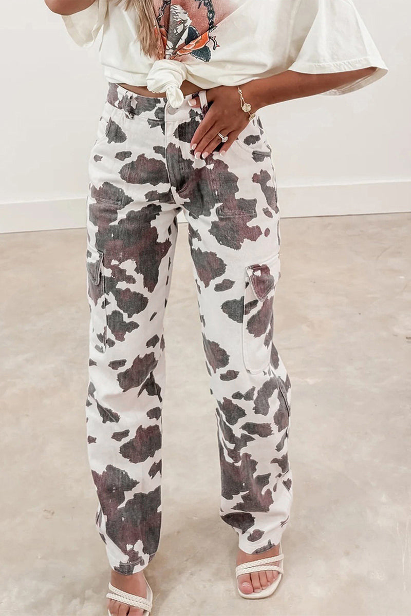 Unique Print Straight Jeans