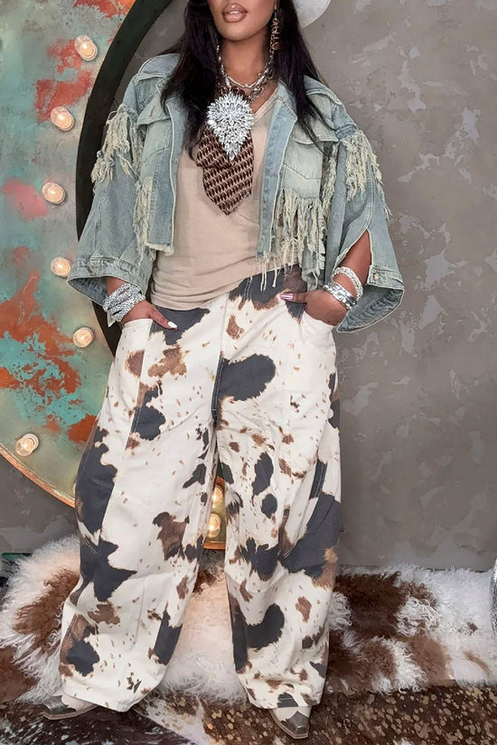 Printed Barrel-Leg Statement Jeans