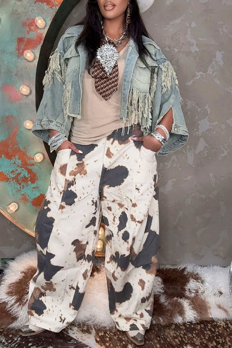 Printed Barrel-Leg Statement Jeans