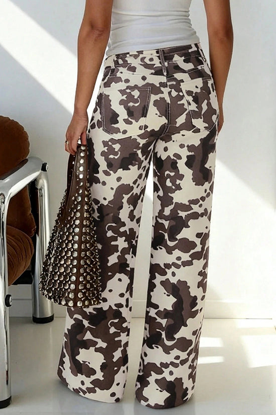 Camouflage Wide-Leg Straight Jeans
