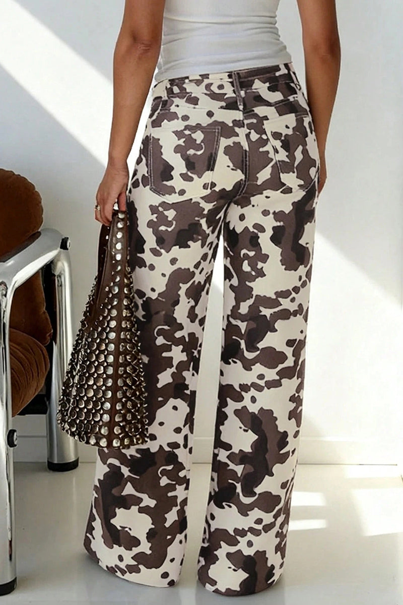 Camouflage Wide-Leg Straight Jeans