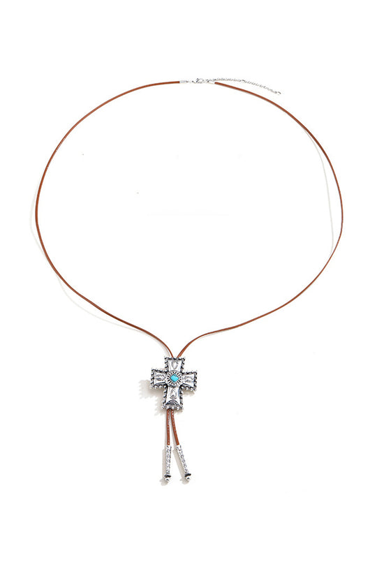 Cross Pendant Leather Cord Necklace