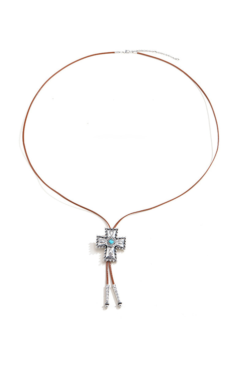 Cross Pendant Leather Cord Necklace