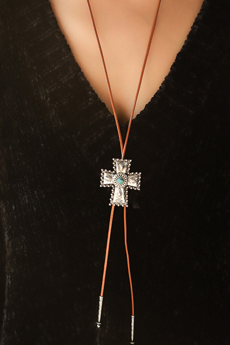 Cross Pendant Leather Cord Necklace