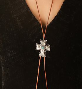 Cross Pendant Leather Cord Necklace