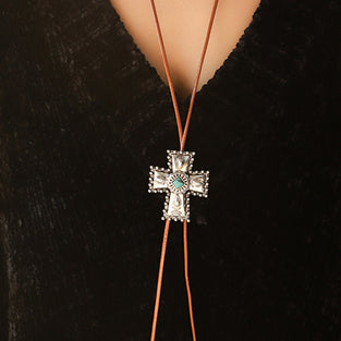 Cross Pendant Leather Cord Necklace