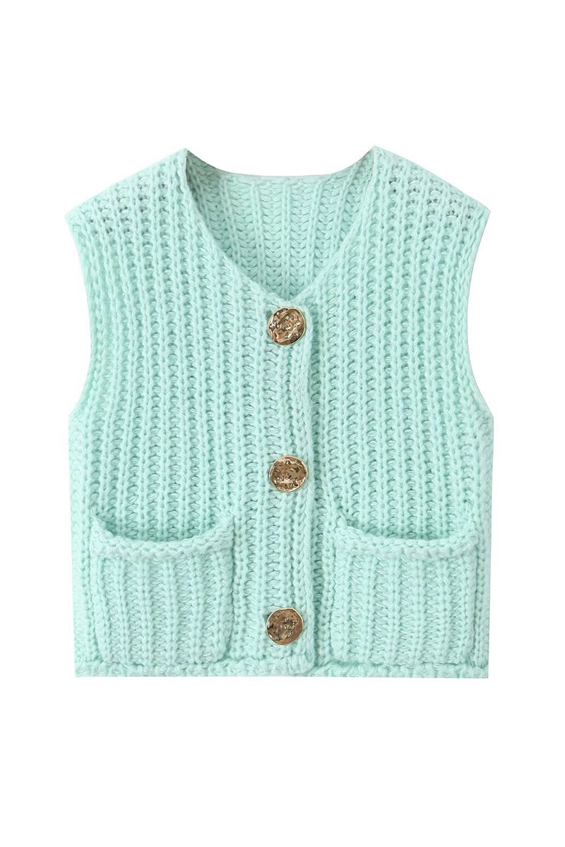 Button-Up Knitted Sweater Vest