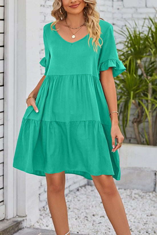 Tiered V-Neck Casual Dress