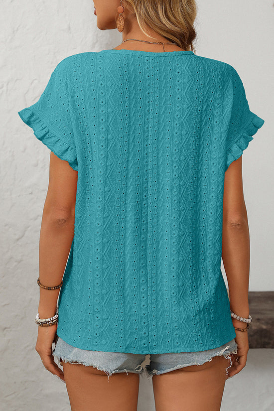 Ruffle Sleeve Eyelet T-Shirt