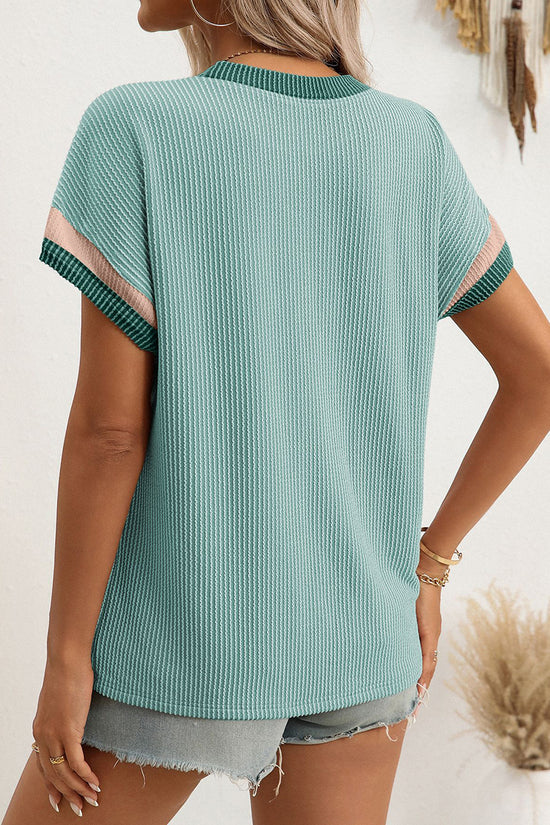 Casual Short Sleeve Ribbed Tee
