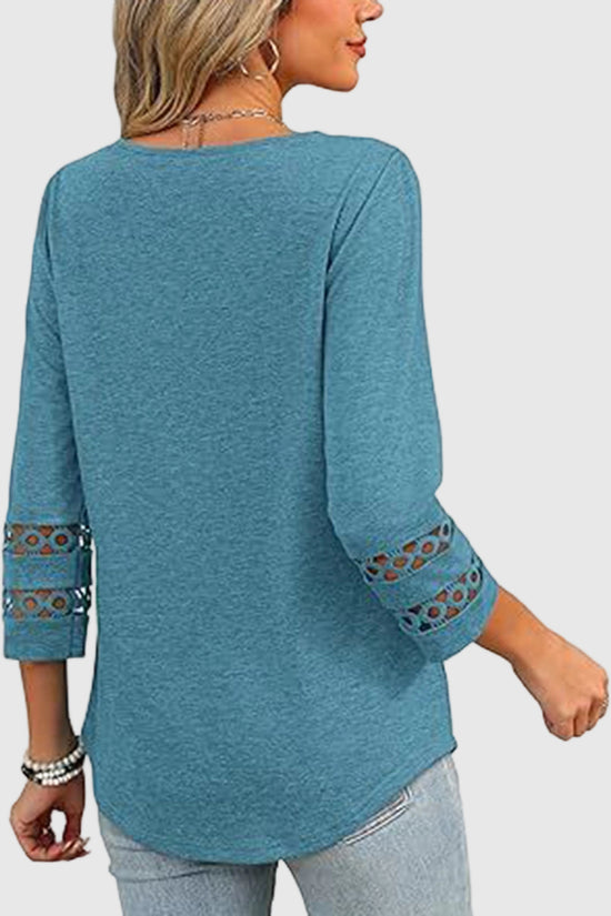 V-Neck Lace Sleeve Casual Top