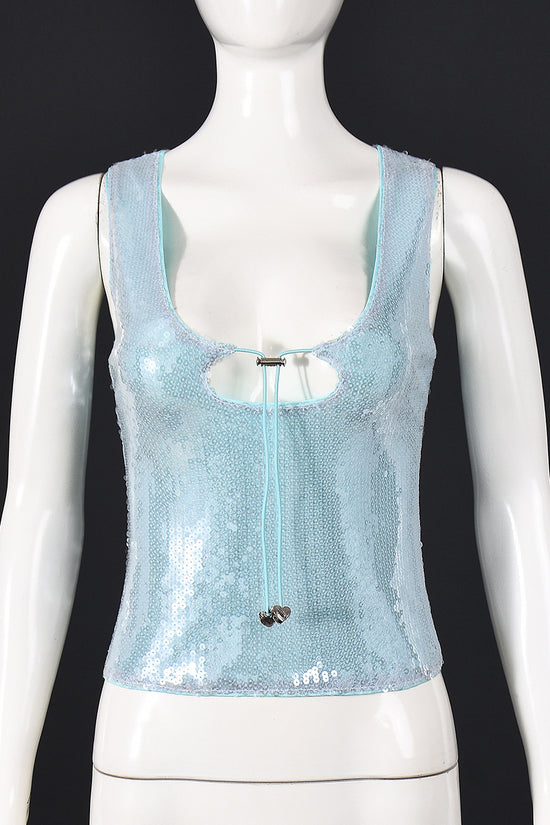 Sequin Tie-Front Sleeveless Tank Top